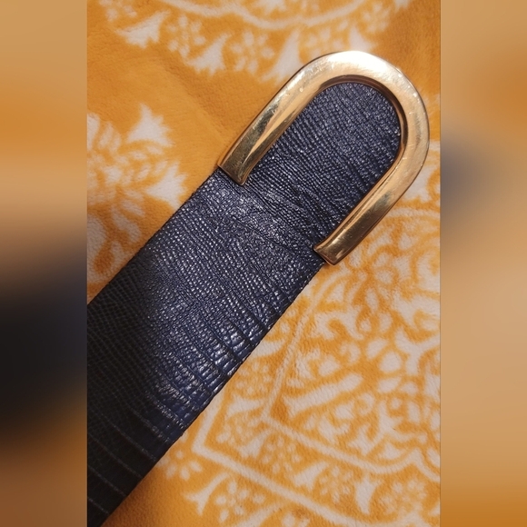 Vintage Cipriani Women\'s Blue Lizard Grain Leather Belt Gold Buckle Size Medium main image 7